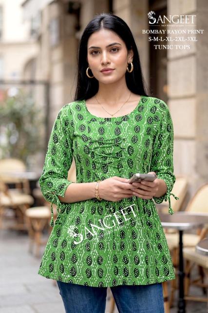 Sangeet bombay rayon print short top kurtis online wholesaler